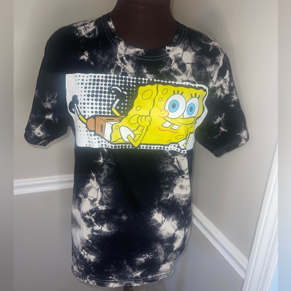Nickelodeon Spongebob‎ Squarepants Black Tie Dye Short Sleeve Shirt Size Medium